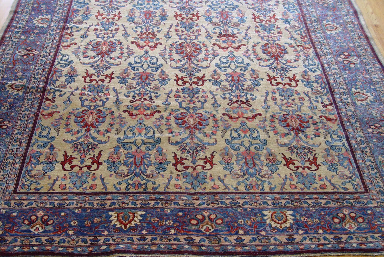 Phenomenal Antique Saroukk Floral Gold Hand Knotted Wool Oriental Rug 7’x 11’7″