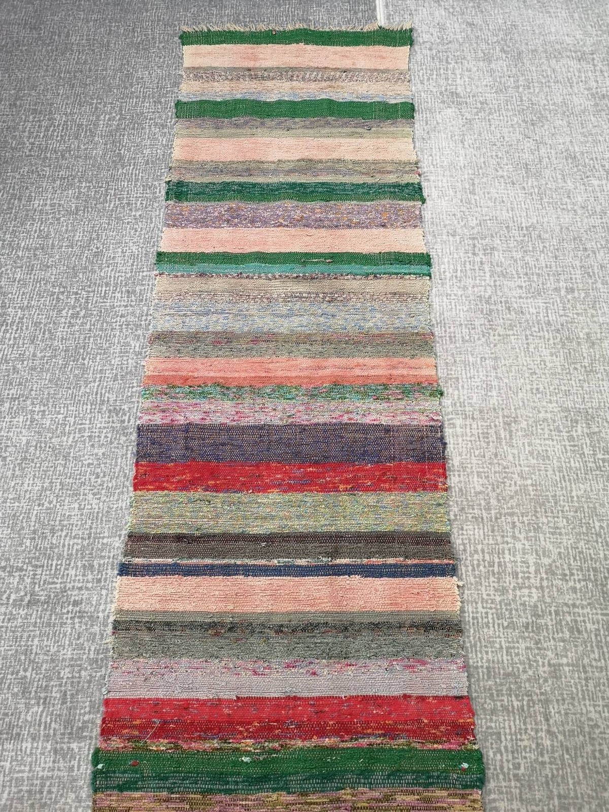 Vintage Turkish Hallway Runner Rug, Striped Colorful Rug (1.9 x 11.3 ft)