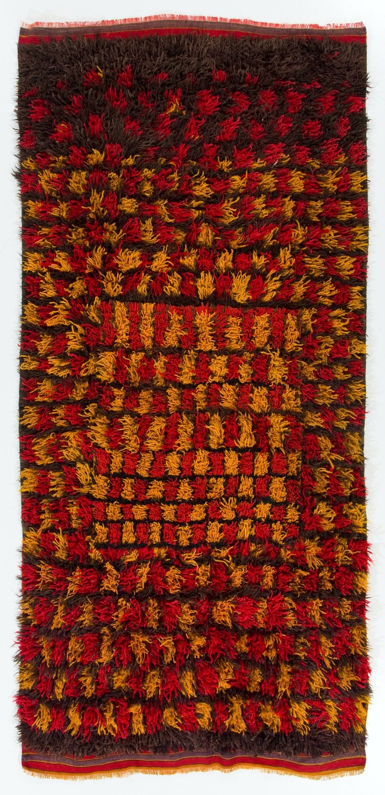 4.8×9.8 Ft Vintage Tulu Rug in Red, Yellow and Brown Colors