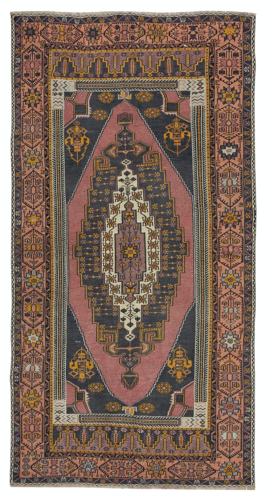 5×9.5 Ft One-of-a-kind Vintage Oriental Rug with Tribal Motifs. 100% Wool