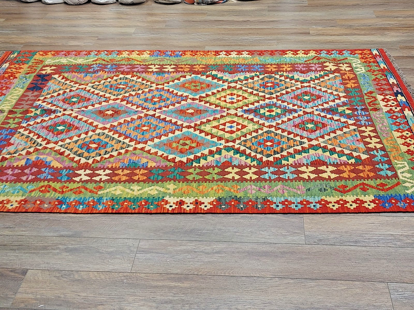 Turkish Vintage Rug,Anatolian HandMade Turkish Tribal Geometric Kilim Rug,5.5×8