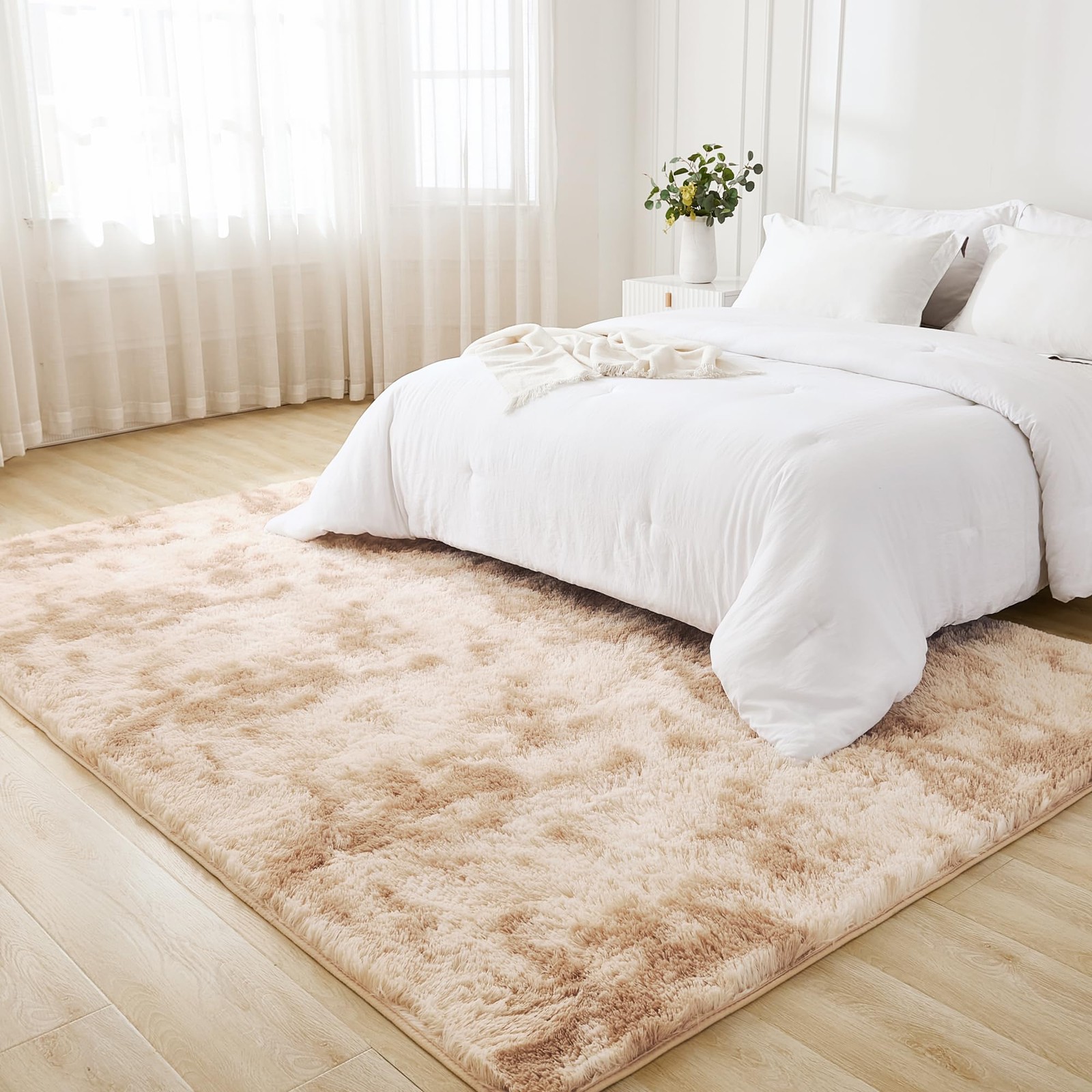 4X6 Shag Area Rug for Living Room Bedroom, Tie-Dyed Beige Fluffy Shaggy Fuzzy Nu
