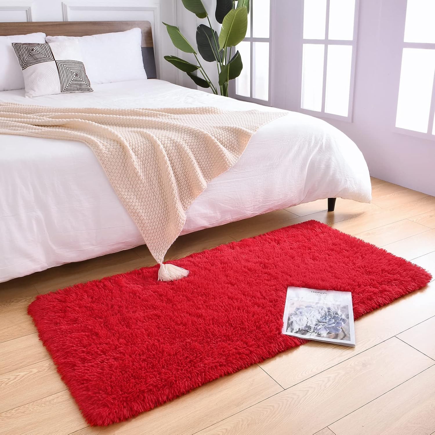 Red Shaggy Runner Rug 2×4 Fluffy Hallway Runners for Bedroom Bedside Soft Rugs