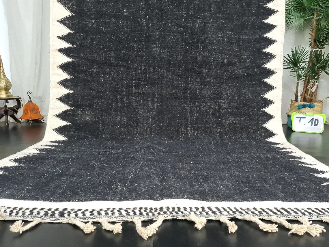 MADE TO ORDER – ARTISTIC FLATWEAVE KILIM RUG- Moroccan Handwoven Rug- Black Rug