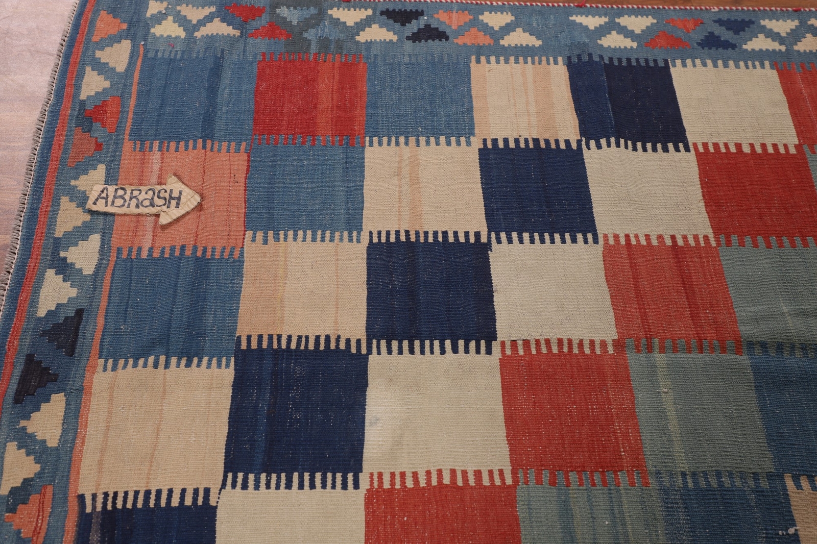 Checkered Wool Kilim Vegetable Dye Reversible Rug 5×8 Vintage Flatweave Carpet