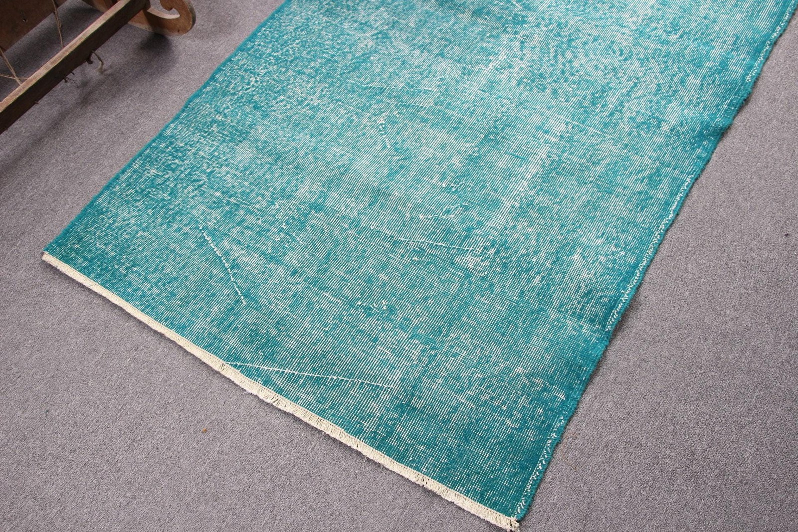 Vintage Rug, 3,7×7 ft Turkish Rug, Blue Striped Wool Rug