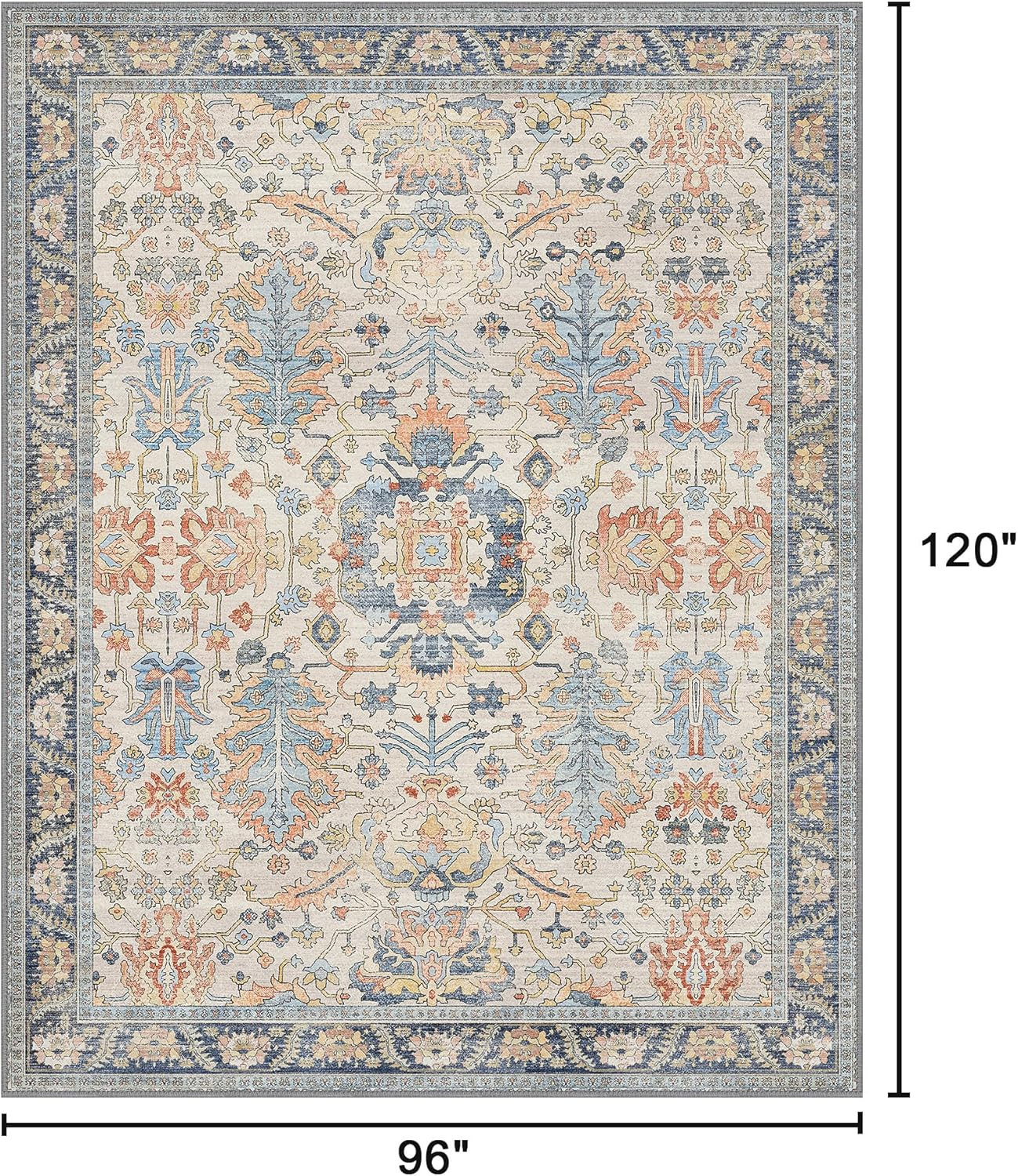 Boho 8×10 Washable Area Rug, Non-Slip Chenille for Living Room & Bedroom