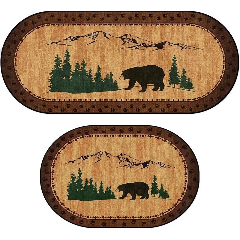 Rustic Bear Rug Set Faux Wool Non-Slip TPR Comfortable Cabin Lodge Decor New