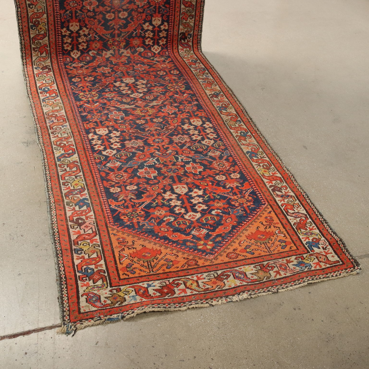 Antique Asian Carpet Cotton Wool Thin Knot 158 x 38 In