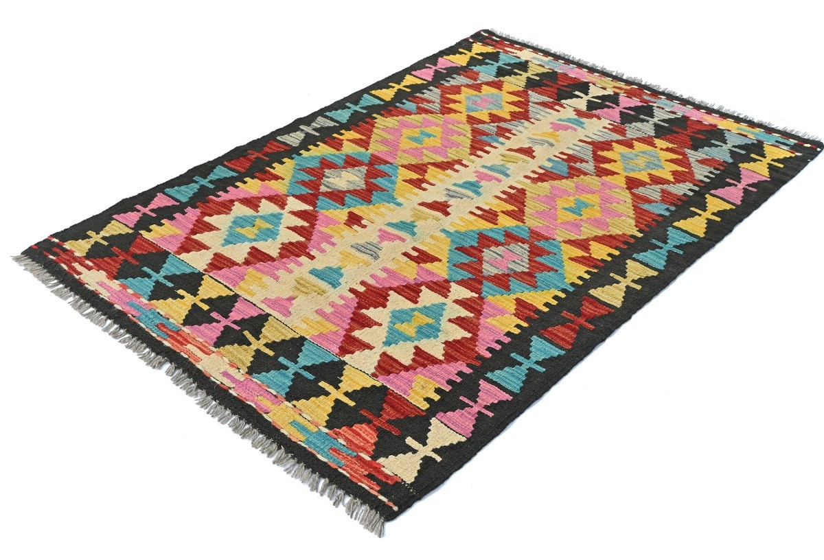 Multicolored 3X5 Kilim Oriental Rug Geometric Design Reversible Small Carpet