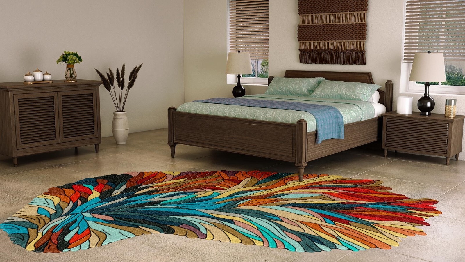 Handmade Irregular Shape Wool Area Rug | Unique Contemporary Botanical Design