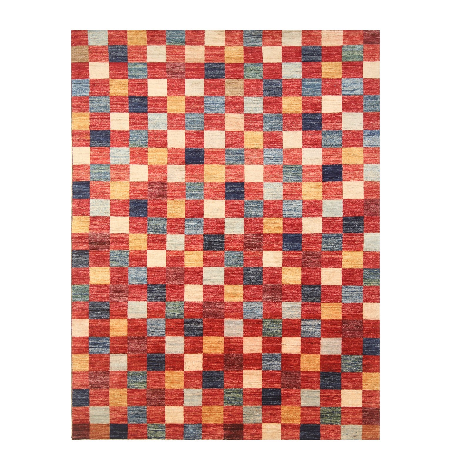 6×8 ft Red Checkered Afghan Hand Knotted Wool Area Rug