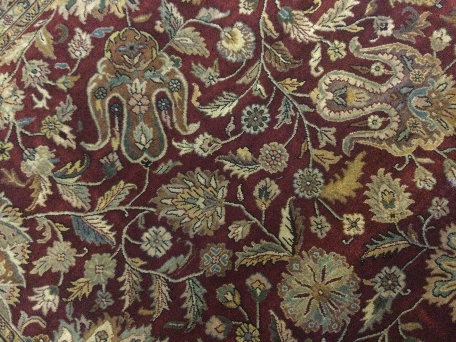 11’.9” X 14’.9” Red Dark Navy Blue Traditional Oversized Oriental Rug Handmade
