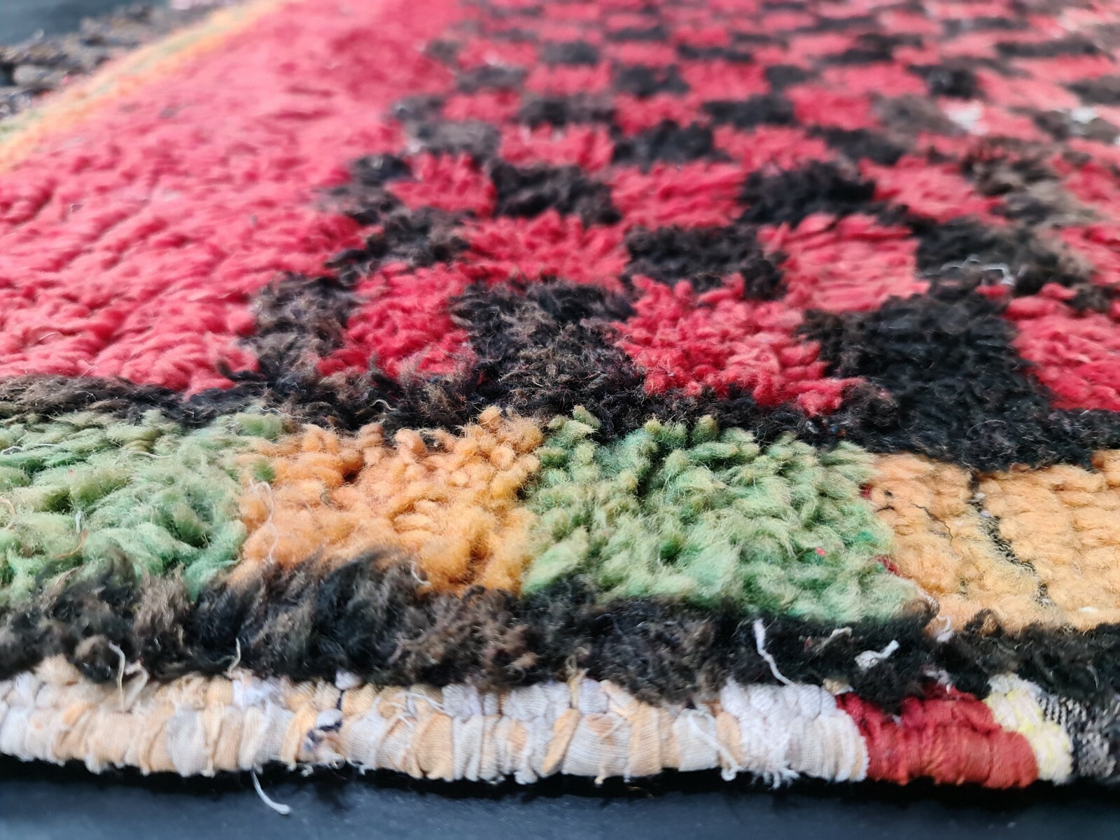 Vintage Moroccan Tribal Handmade Rug 3’1″x6’5″ Berber Red Checkered Wool Carpet