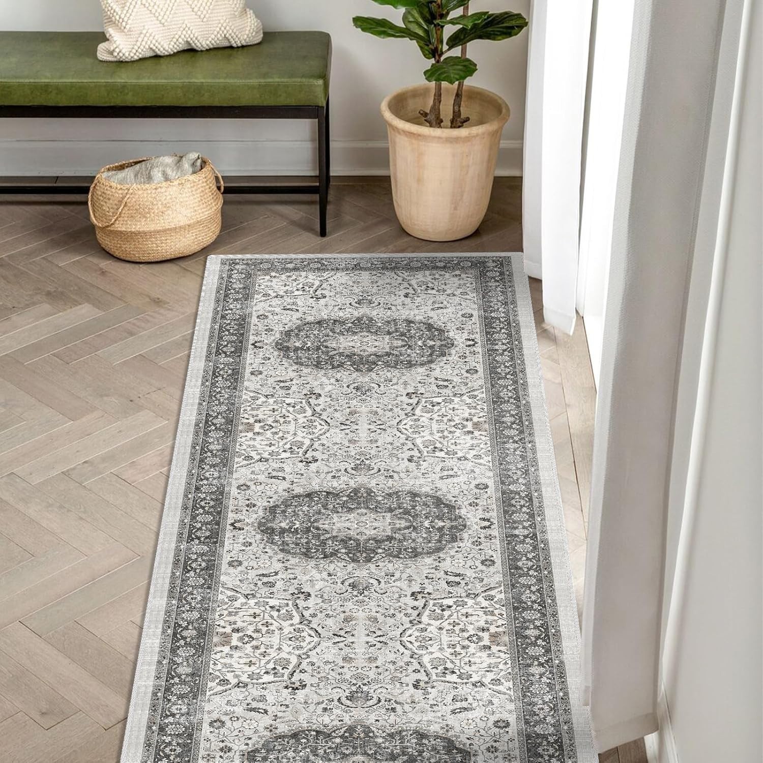 Elegant Grey 2×6 Washable Runner Rug – Stain Resistant & Non-Slip Design