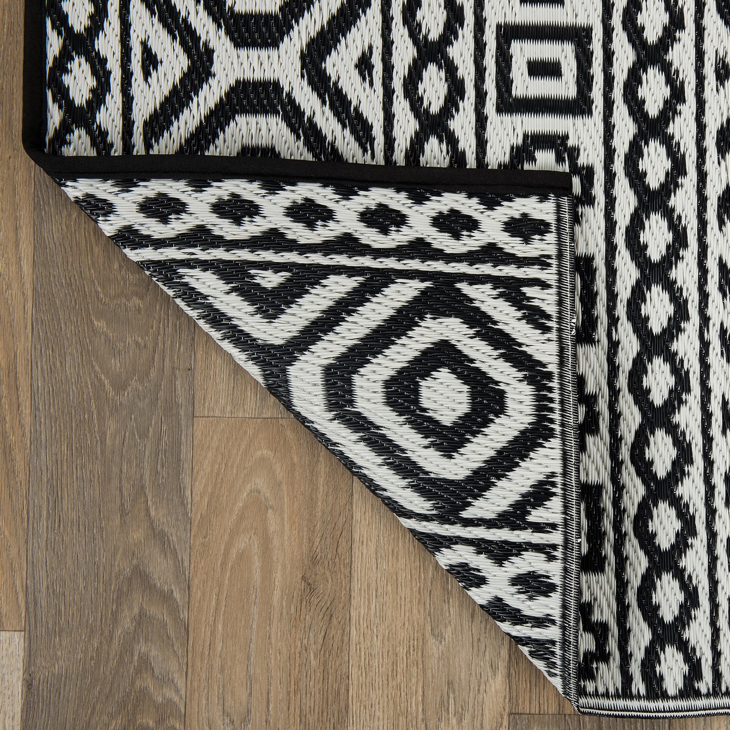 Rugshop Indoor Outdoor Rug Modern Geometric Reversible Plastic Rug Black Rug 5×7