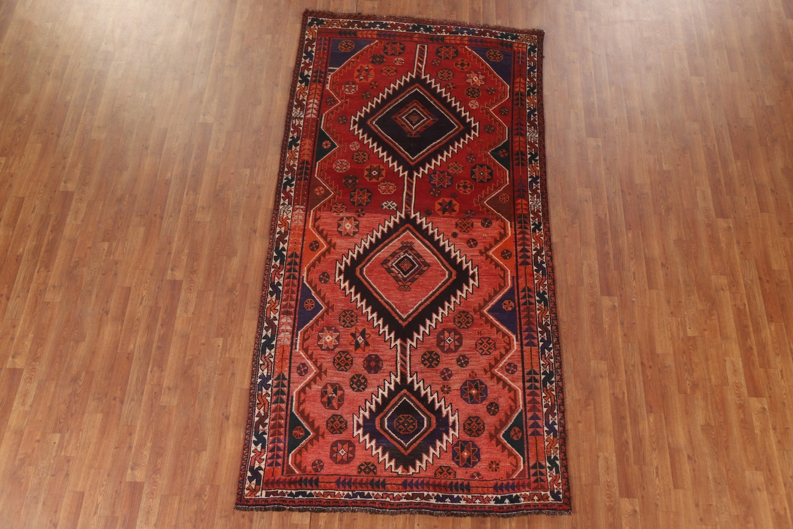 Geometric Traditional Vintage Red Rug 5×9 Wool Hand-knotted Nomadic Carpet