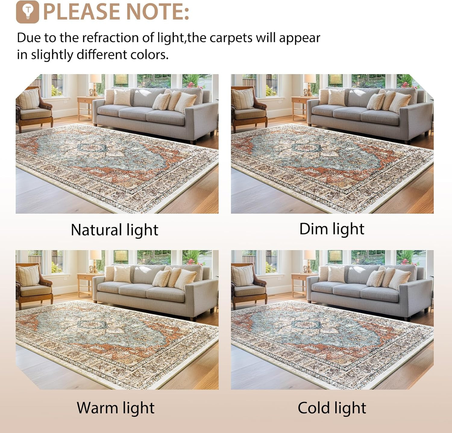 8X10 Area Rug Washable Rugs for Living Room, No Pile Boho Carpet for Entryway Be