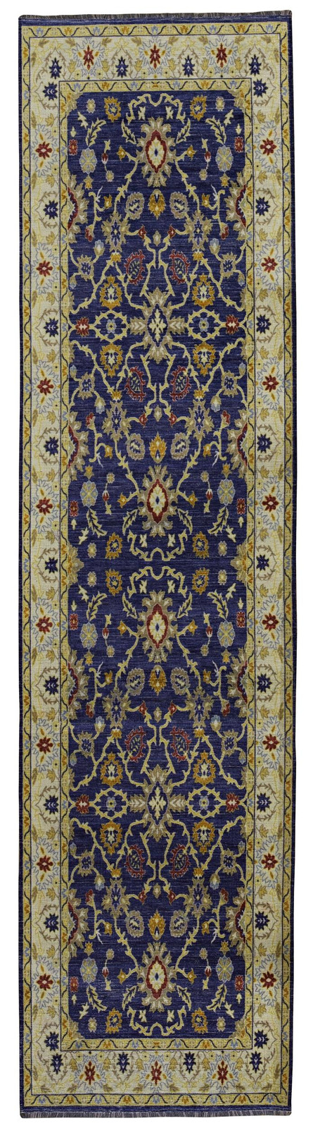 Linon Logan Marmara Polyester 2′ X 10′ Runner Rug in Navy and Ivory