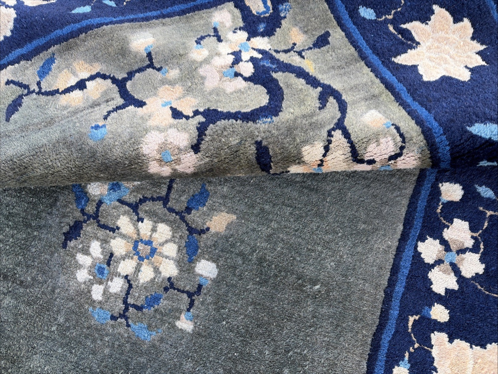 Auth: Antique Art Deco Chinese Rug Plush Green Wool Beauty 6×9