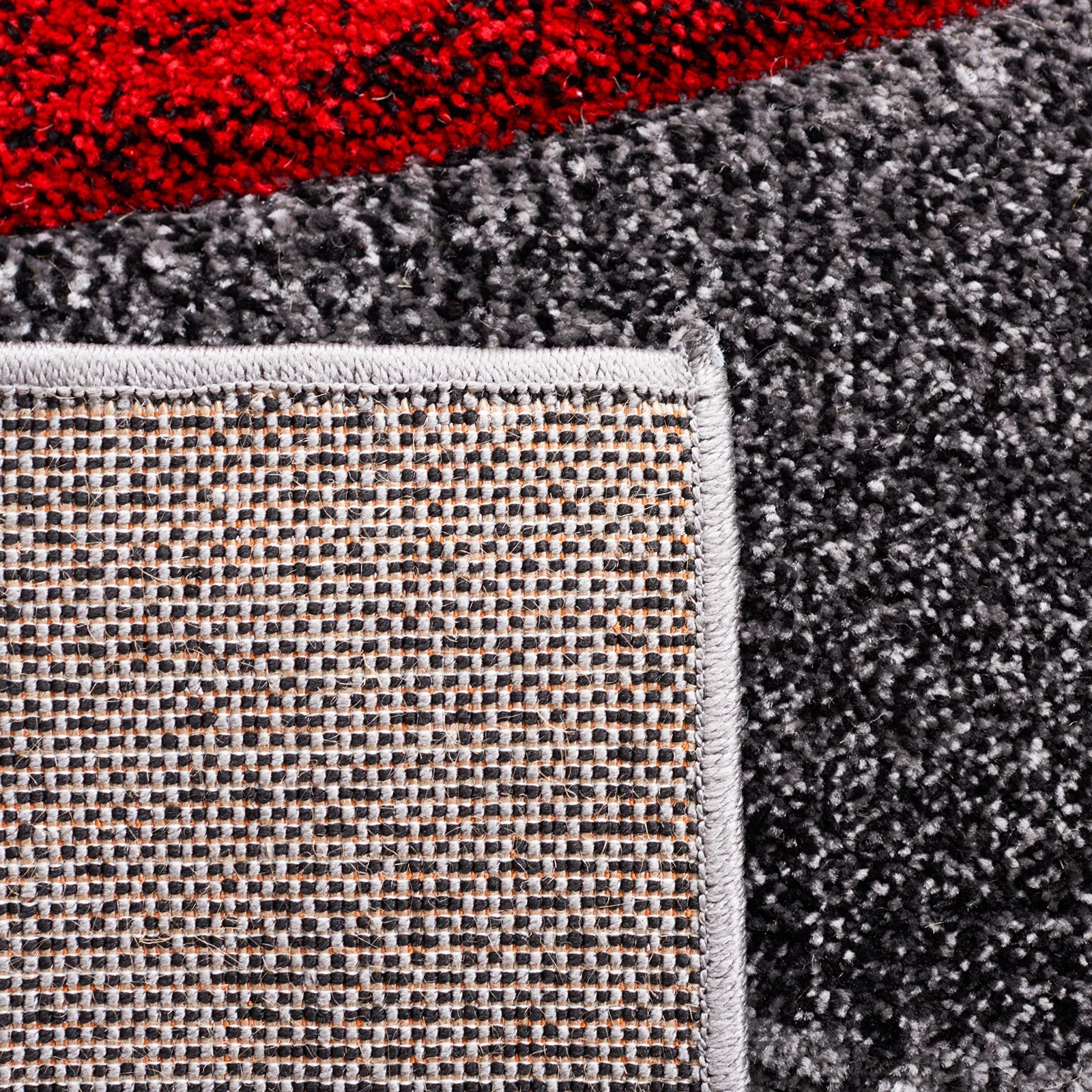 Modern Round Area Rug 3′ Grey & Red, Non-Shedding, Easy Care for Living Room, Di