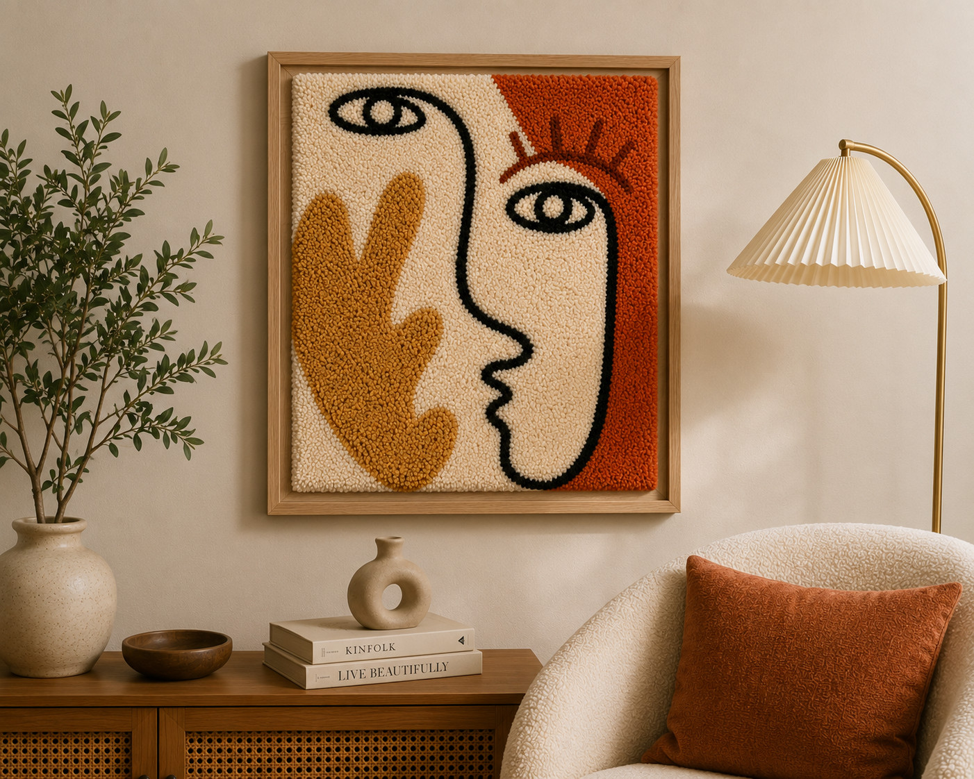 Handmade Tufted Abstract Face Rug 14×17” Modern Wall Art Decor Accent Rug