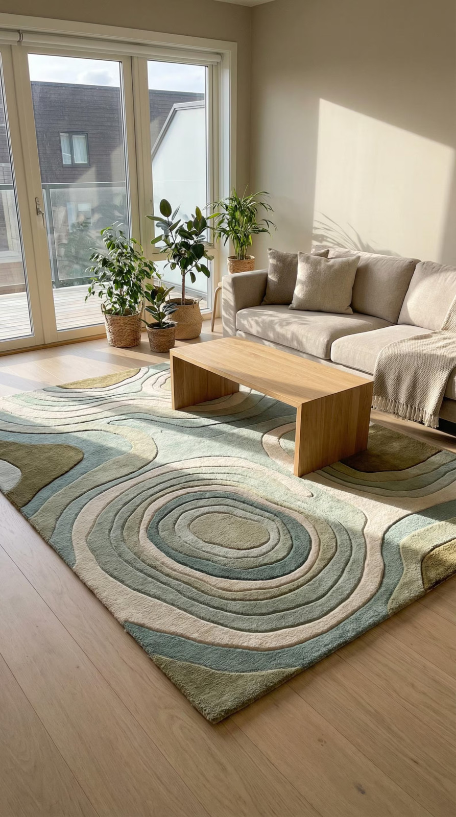 Hand Tufted Wool Area Rug Sage Green Abstract Modern Rug Organic Contour Carpet