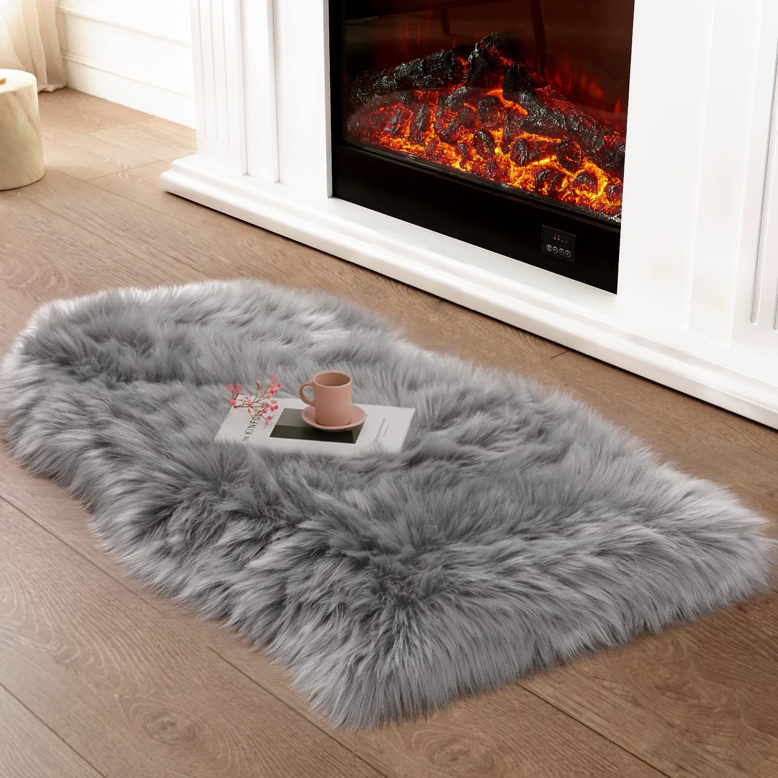 Faux Sheepskin Rugs Soft Faux Fur Rug Grey Fluffy Chair Couch Cover Furry Rug…