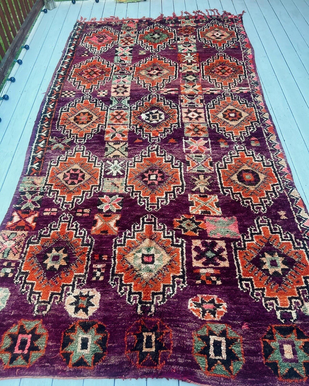 Vintage Moroccan Rug Boujaad Purple Multicolored 1970s Large 12’ 8” x 6’ 6”