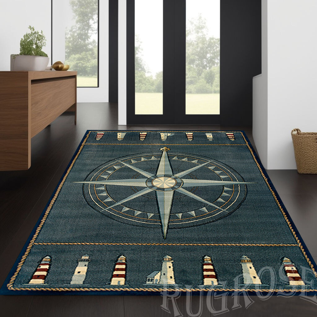 Compass, Compass Rug, Compass Themed Rug, Compass Area Rug, Jean Decor Sea Rug,