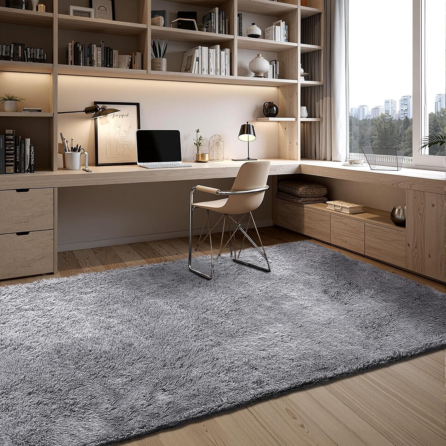 8×10 Plush Area Rug Grey Shag Carpet Soft Thick Non-Shedding Indoor
