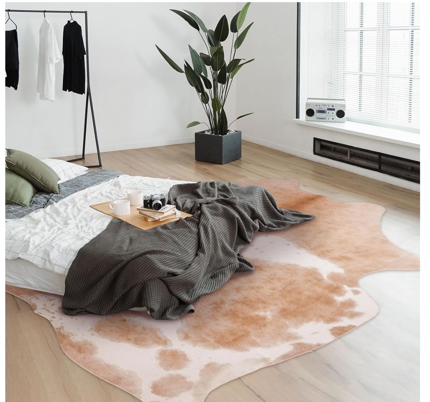 Faux Cowhide Rugs, 5.2’x6.2’Feet Cow Animal Print Area Rug for Living Room Tan
