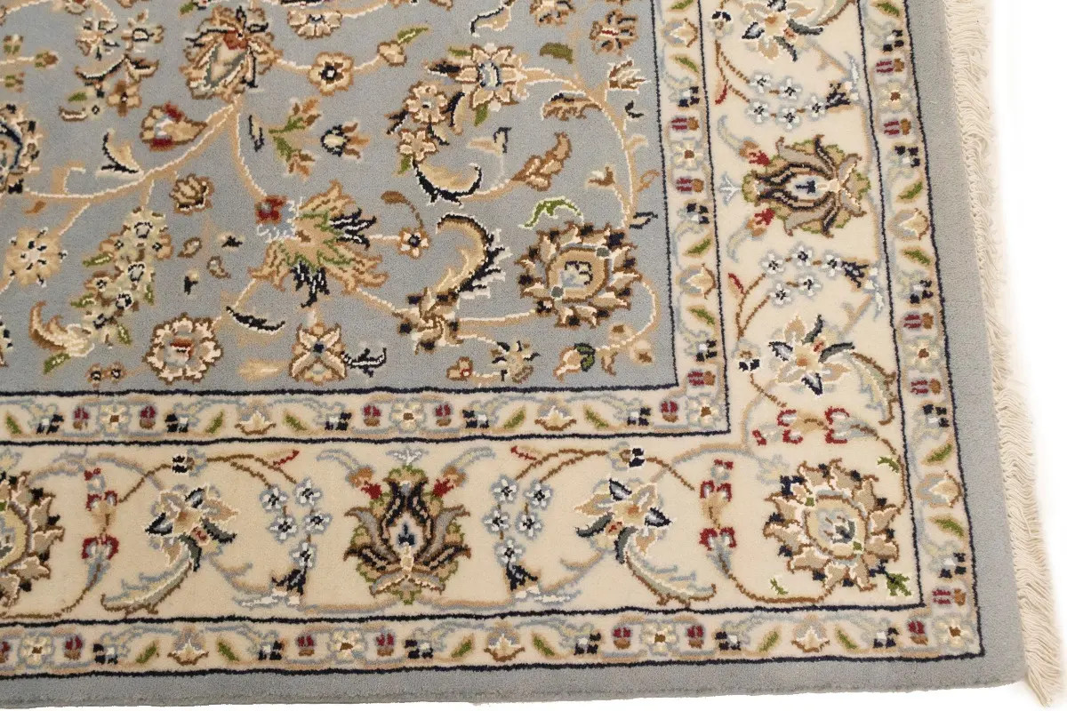 Handmade Indo-Nain Oriental Rug Light Blue Floral Carpet Entryway Foyer 4X6 ft