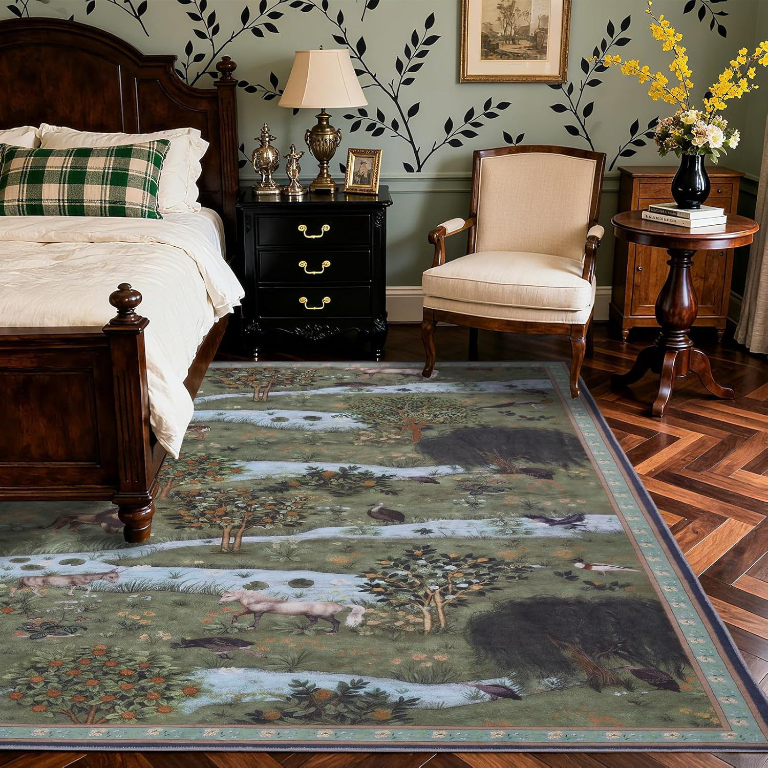 Vintage Washable 8×10 Ft Area Rug – Stain Resistant Non-Slip Home Decor