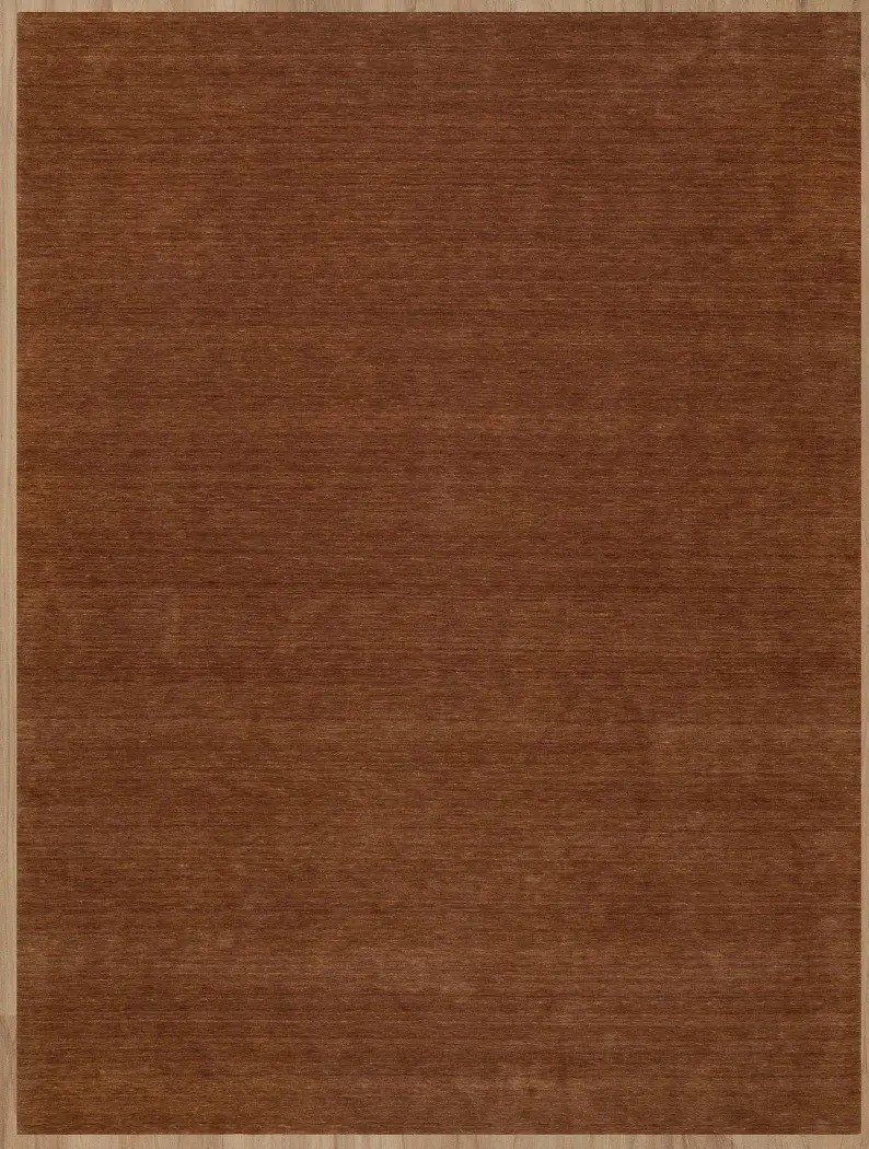 Hand Knotted Oushak Area Rug Solid Copper Brown Minimalist