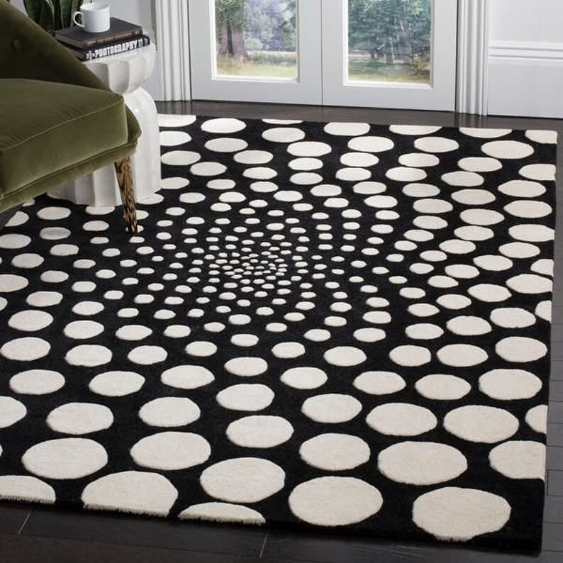 Black & White Hand-Tufted Wool Rug (9×12 ft) – Elegant Monochrome Pattern
