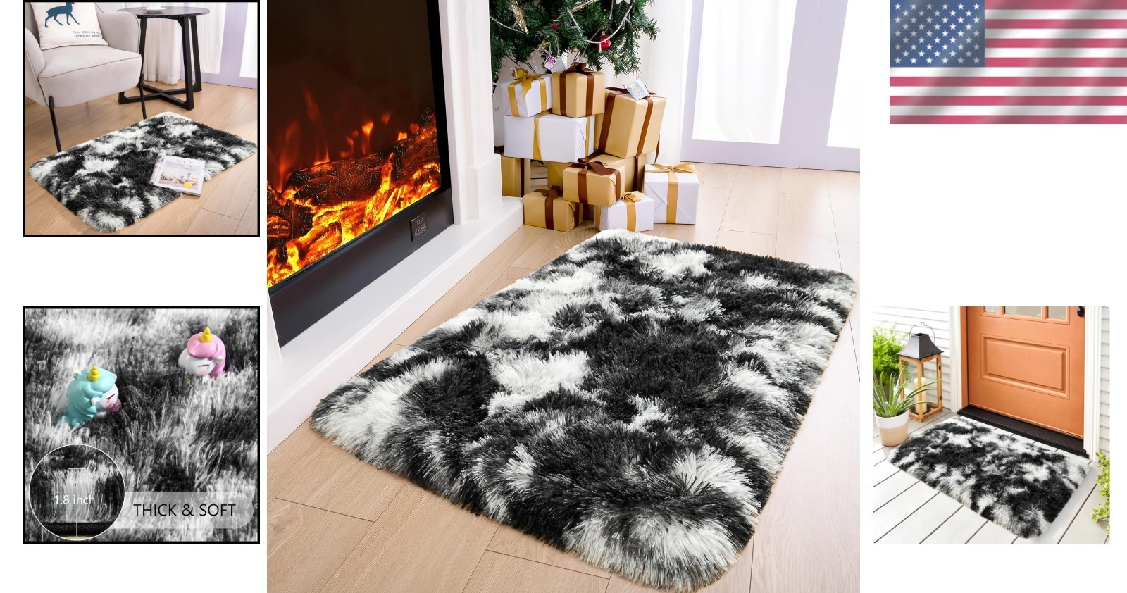 Plush 2×3 Tie-Dye Black and White Area Rug – Soft, Fluffy & Stylish Home Decor