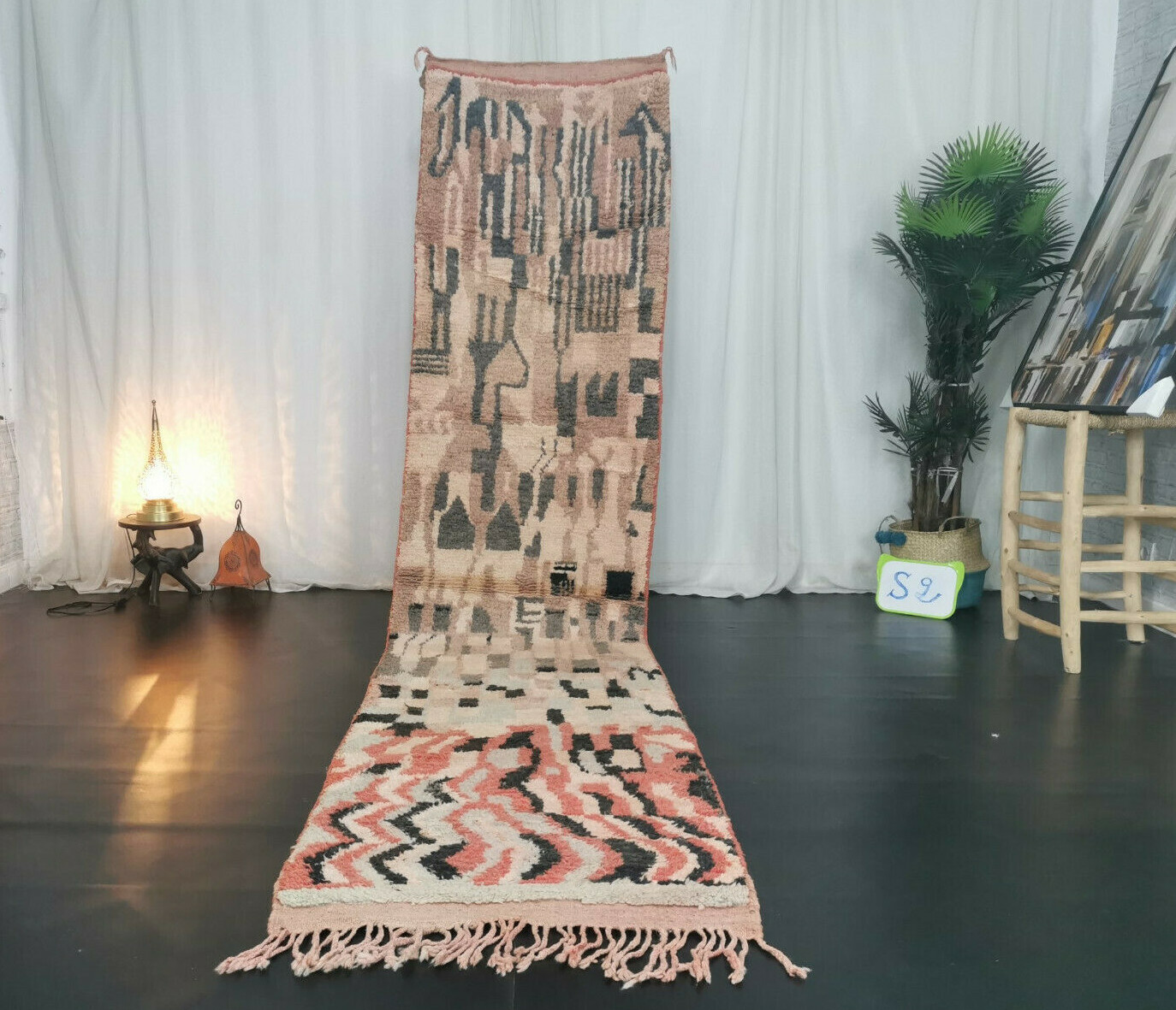 Vintage Moroccan Handmade Boujaad Runner 2’6×11’2 Berber Abstract Faded Red Rug