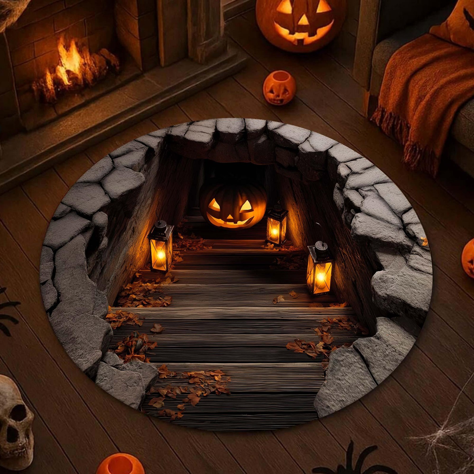 3D Printed Pumpkin Halloween Rug Spooky Fall Indoor Welcome Mat Home Decor Gift