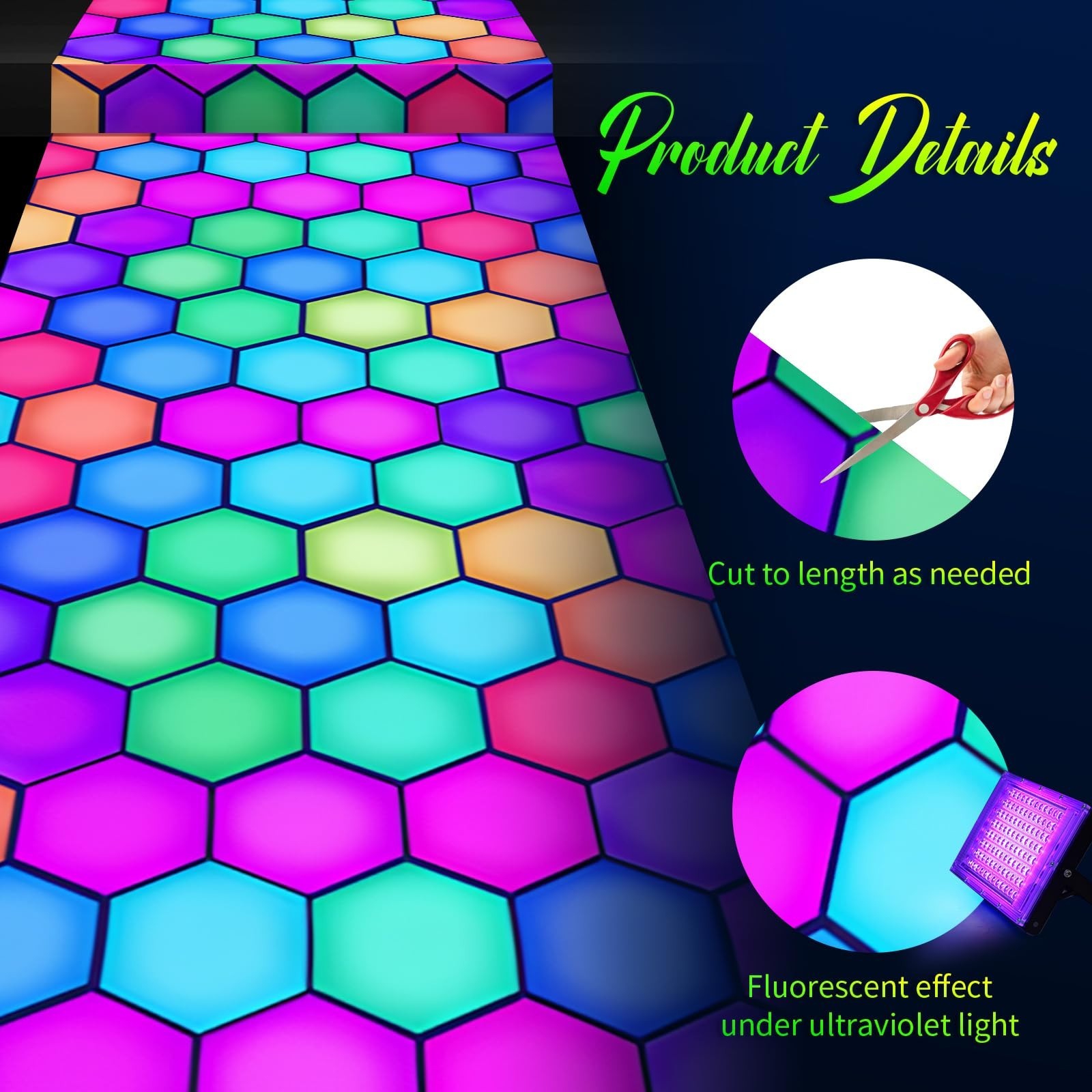 138×59 Inch Glow in the Dark Rug – Neon Party Decorations, UV Reactive Dance Flo