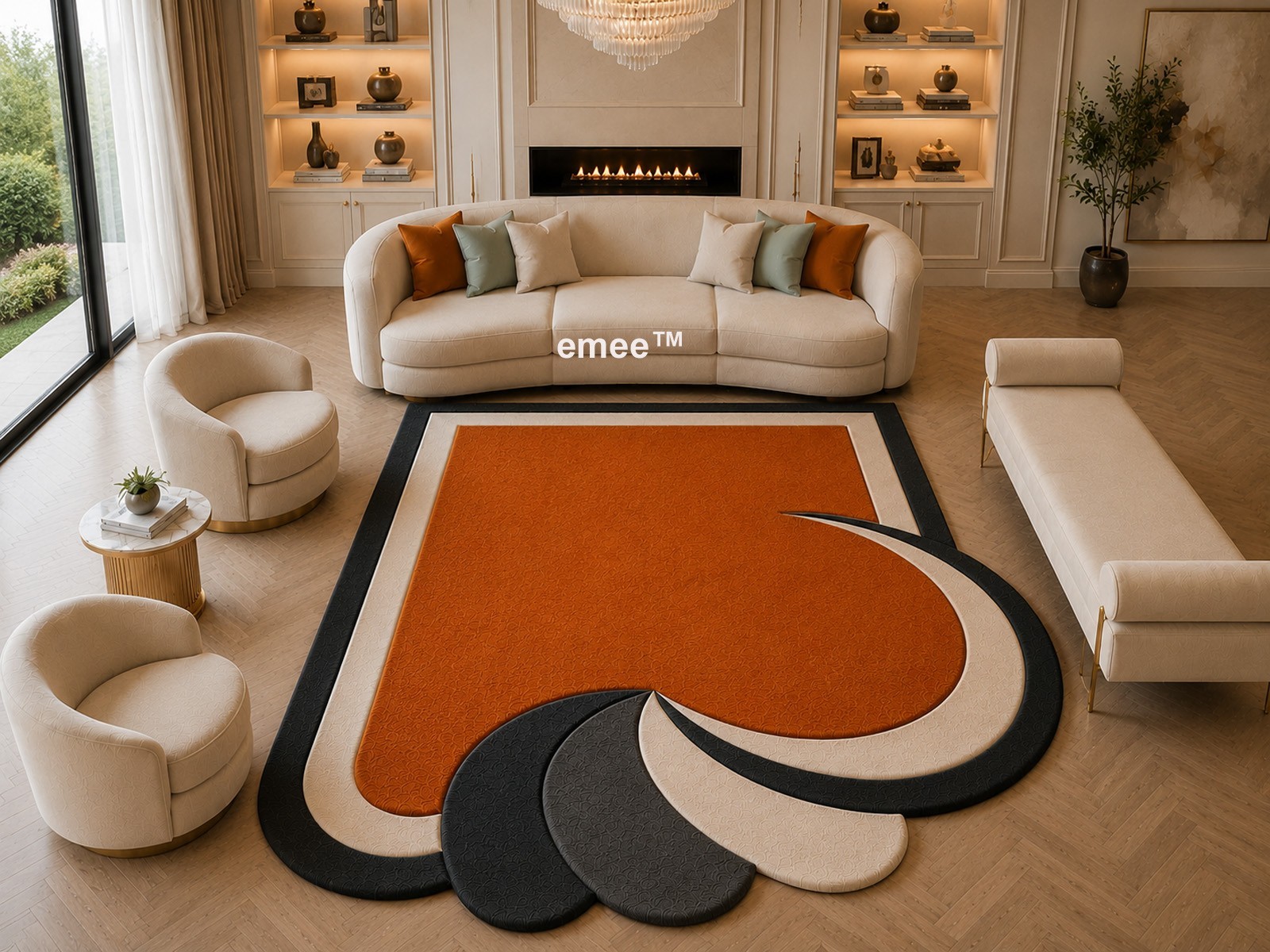Irregular Hand-Tufted Burnt Orange Wool Rug Modern Design for Living Room Area