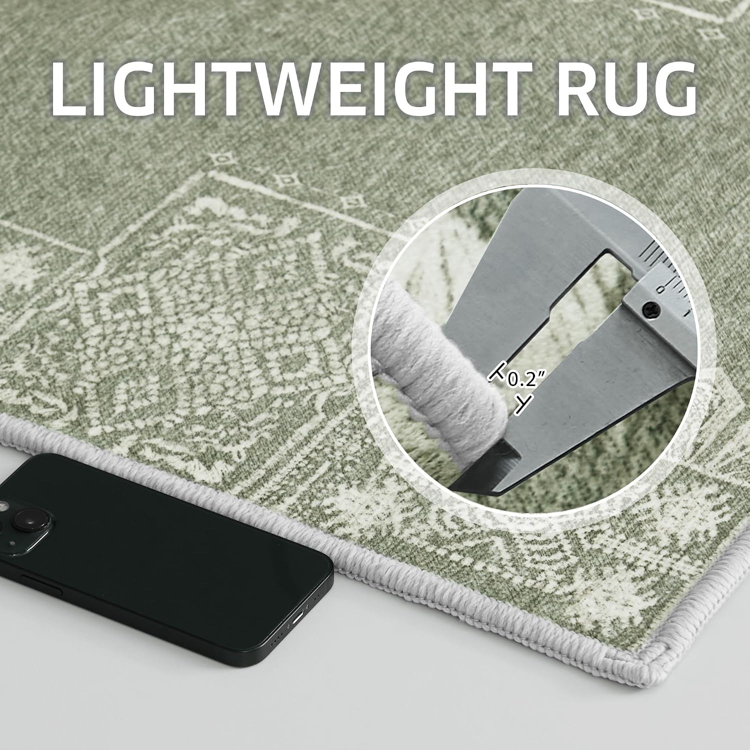 Elegant Sage Green 2×3 Rug with Rubber Backing – Washable and Stain Resistant