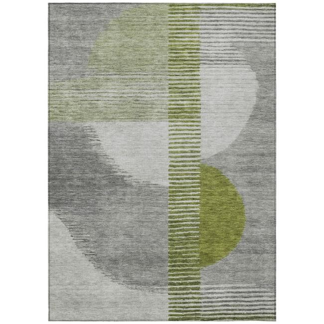 3×5 ft. Olive Green & Gray Geometric Washable Transitional Indoor & Outdoor R…