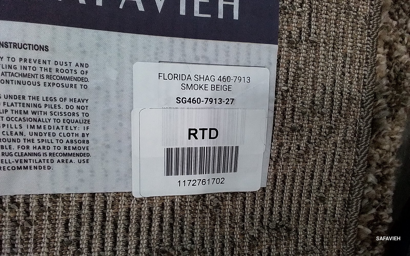 SMOK / BEIGE 2′-3″ x 7′-0″ Back Stain Rug Reduced Price 1172761702 SG460-7913-27
