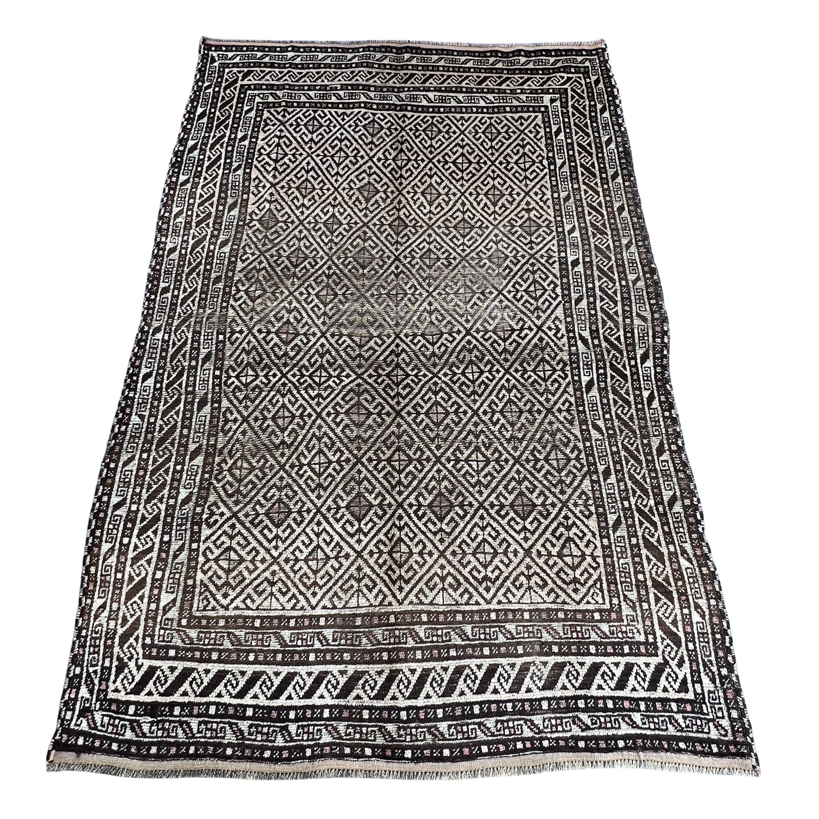 Vintage Afghan Baluchi Rug – Geometric Wool Moroccan Design, 5.4 x 8.1 Area Rug