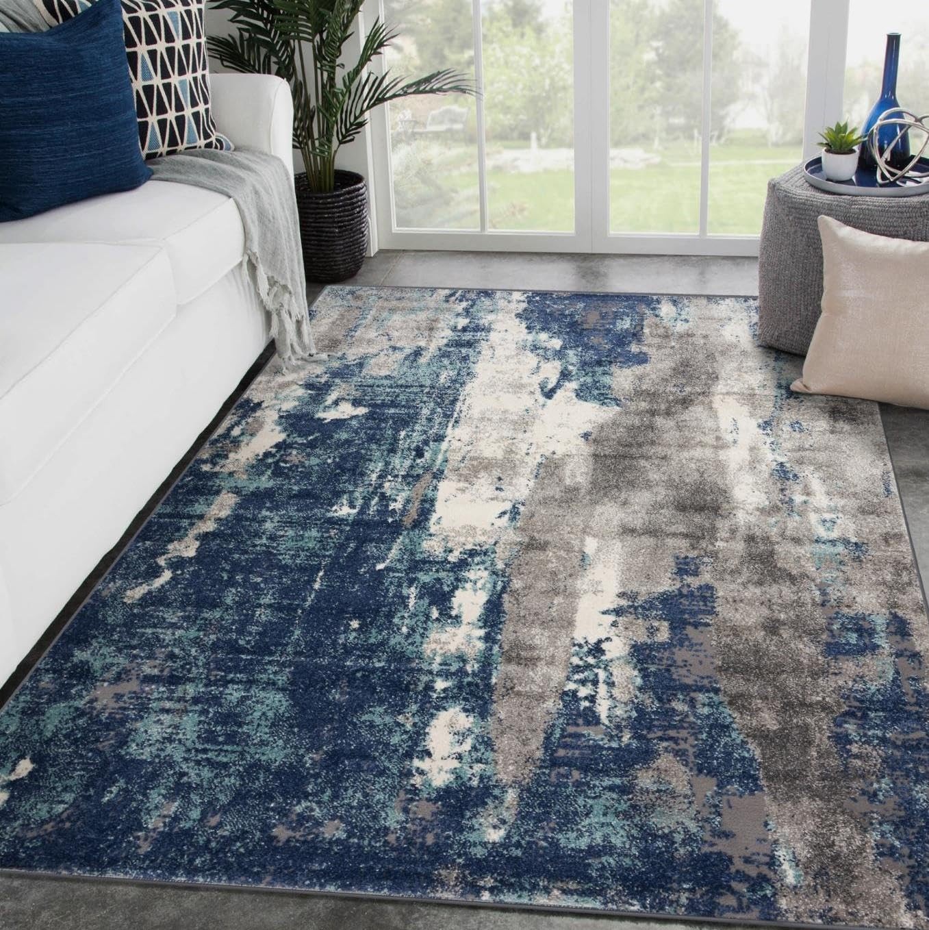 LUXE WEAVERS Euston 4×5 Modern Abstract Area Rug D.Blue-L.Blue
