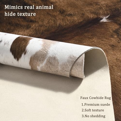 Luxury Faux Cowhide Rug – Western Cow Print Area Rugs for 4.6×5.2 Feet Caramel