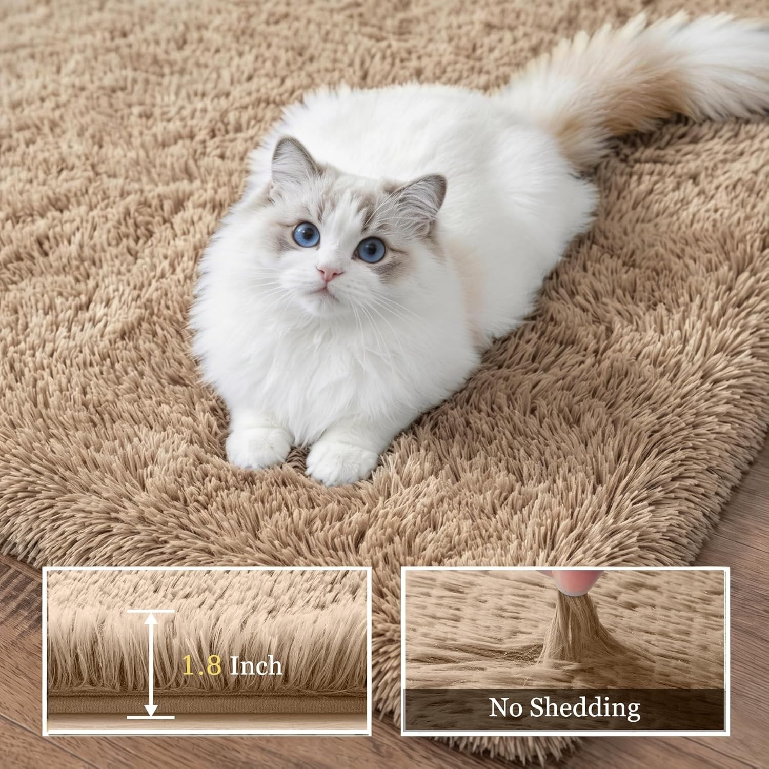 Luxury Ultra-Soft Shag Area Rug 9×12 Plush Memory Foam Living Room Carpet Beige
