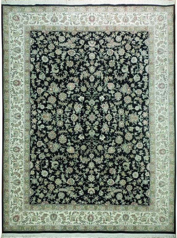 9′ x 12′ Black – Ivory Wool & Silk Tabreez Rug 16328
