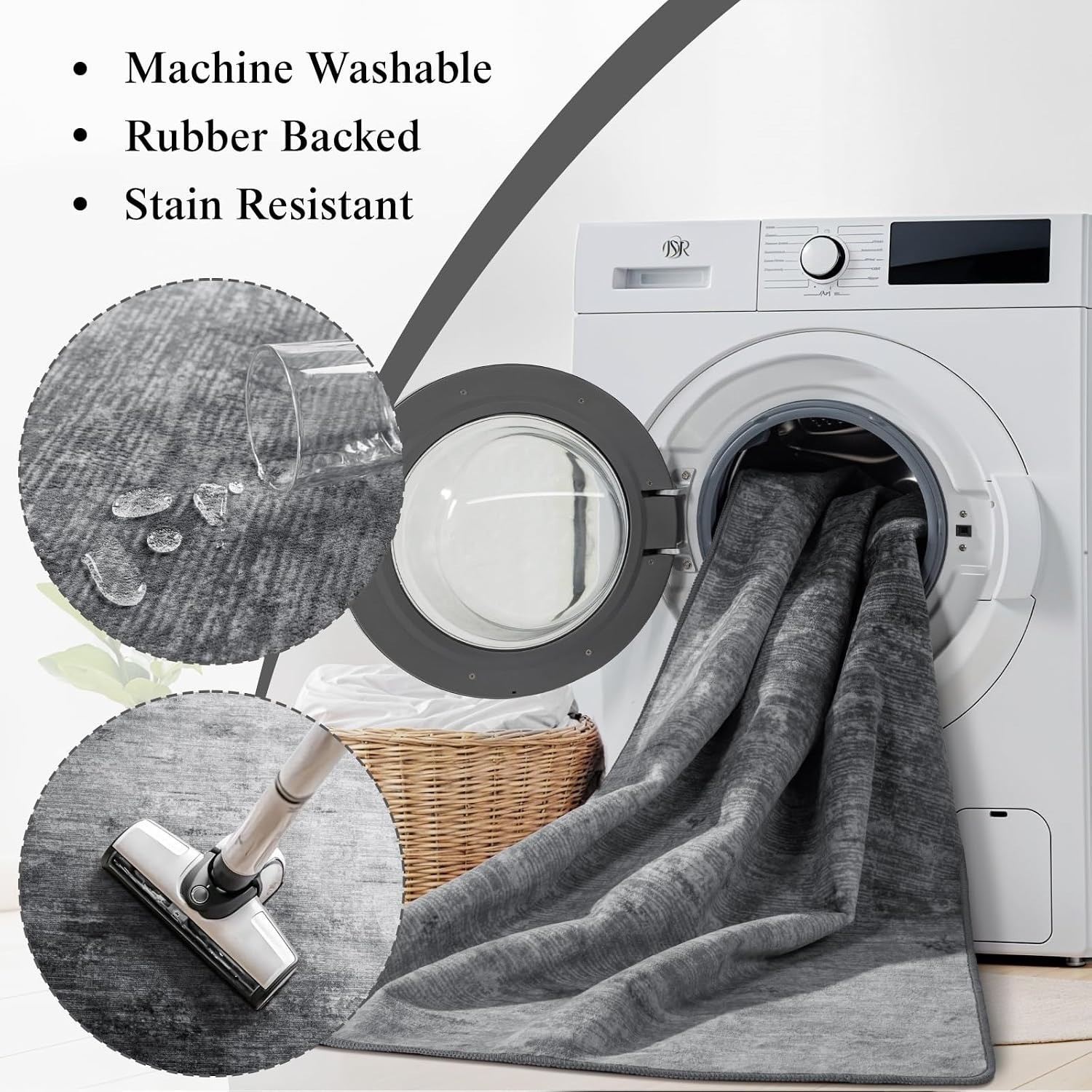 8×10 Washable Thin Vintage Large Gray Area Rug Stain Resistant Non-Slip Backing